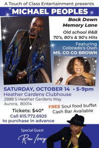 Ron Ivory-Special Guest Performance with Michael Peoples and Coco Brown "Back Down Memory Lane" @ Heather Gardens Clubhouse