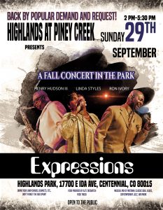 By Popular Demand "A Fall Concert in the Park" Highlands at Piney Creek (Group: Expressions-Ron, Linda & Henry) @ Highlands Park